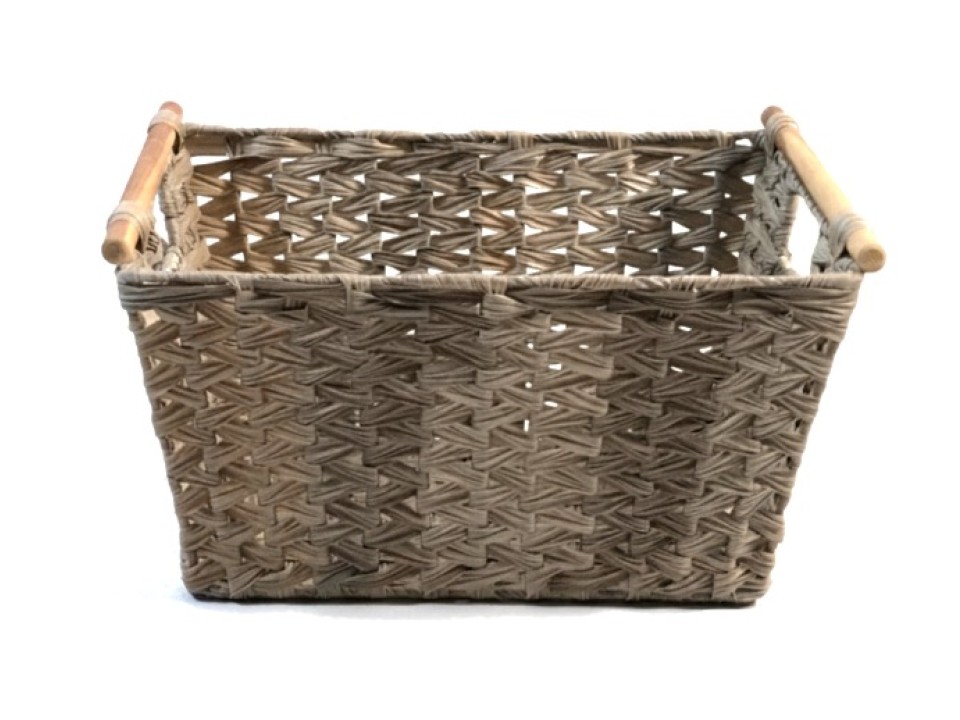 Premium Rectangular PE Resin Z-Weaving Storage Basket with Wooden Handles